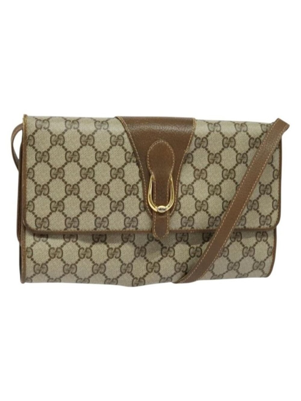 Authentic GUCCI GG Supreme Shoulder Bag PVC Beige Gold 118 02 050